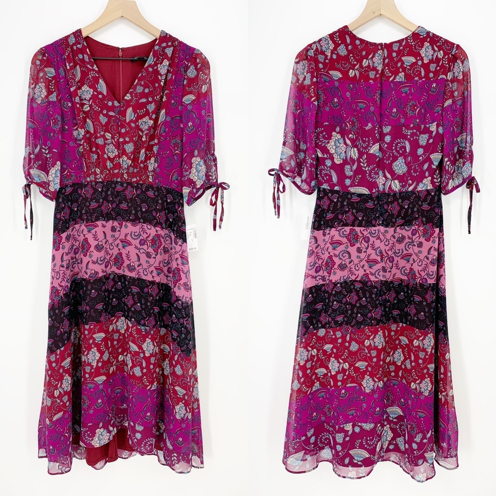 Roz & Ali Floral V-neck Tie-Sleeve Hi-Lo Dress
